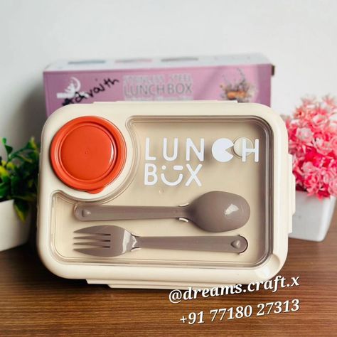 Stainless Steel Lunch Box - 3 Grid stainless steel - ⁠Insulated - Volume - 750ml - Leak Proof - Extra Small Container on top - Spoon and fork included #steellunchbox #lunchbox #tiffin Tiffin Box, Small Container, Steel Lunch Box, Stainless Steel Lunch Box, Small Containers, Border Design, Leak Proof, Lunch Box, Stainless Steel