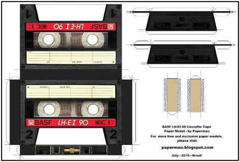 PAPERMAU: 1985`s BASF LH-EI 90 Cassette Tape Paper Model - by PapermauDownload Now! Vintage Caption, Box Tape, Newspaper Design, Newspaper Crafts, Paper Earrings, Paper Model, Diy Couture, Cassette Tape, Paper Models