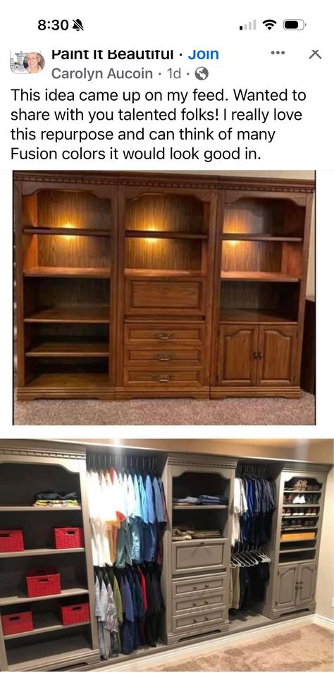 Old Entertainment Centers, Habitat For Humanity Restore, Entertainment Center Repurpose, Closet Remodel, Diy Furniture Renovation, Closet Makeover, Custom Closet, Furniture Renovation, Refurbished Furniture