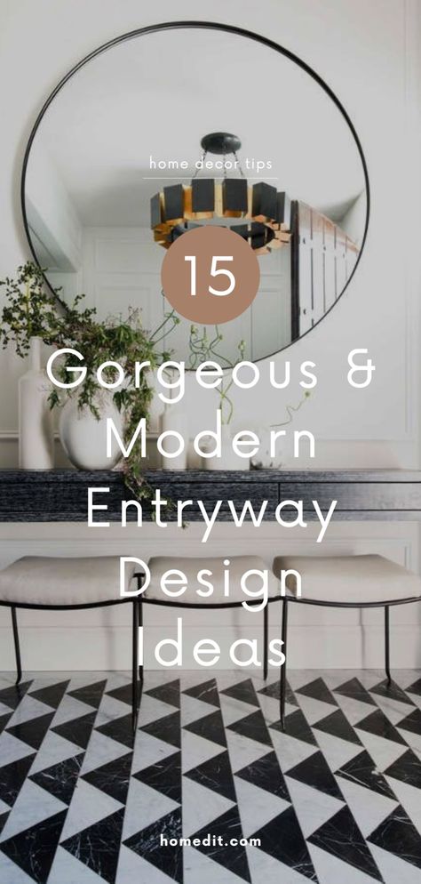 14 Modern Front Entryway Decor & Entryway Table Ideas. Discover the perfect entryway table and entry way décor- from modern, contemporary, or farmhouse front entrance décor, we have the perfect home décor ideas for you. Click through for the perfect front entryway tables and décor for everything from a small space or apartment to large foyers. Console Table For Dark Wood Floors, Home Decor Ideas Front Entrance, Modern Entry Foyer Design, Hall Foyer Ideas, Entryway Floating Table, Entryway Table With Dark Wood Floors, Modern Farm Entryway, Entrance Hall Wall Ideas, Mirror Behind Bench Entryway