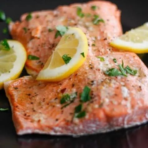 Easy and Delish Microwave Salmon Recipe - Explore Cook Eat Microwave Salmon Recipes, Microwave Salmon, Poached Salmon, Garlic Seasoning, Salmon Recipe, Lemon Butter, Salmon Fillets, Salmon Recipes, Fish Recipes