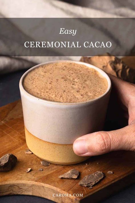 A hand grabbing a cup of ceremonial cacao. Cacao Powder Recipe, Cacao Nibs Recipes, Chai Spice Mix, Ceremonial Cacao, Healing Rituals, Cacao Recipes, Tea At Home, Cacao Chocolate, Chai Recipe