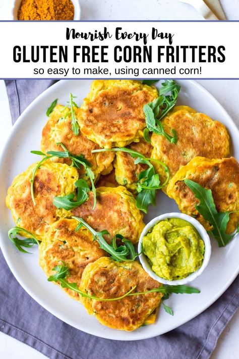 Gluten Free Corn Fritters Recipe, Gf Corn Fritters, Gluten Free Cafe Food, Corn Fritters Air Fryer, Gluten Free Corn Fritters, Gluten Free Fritters, Corn Fritters Easy, Dessert Gf, Coeliac Recipes