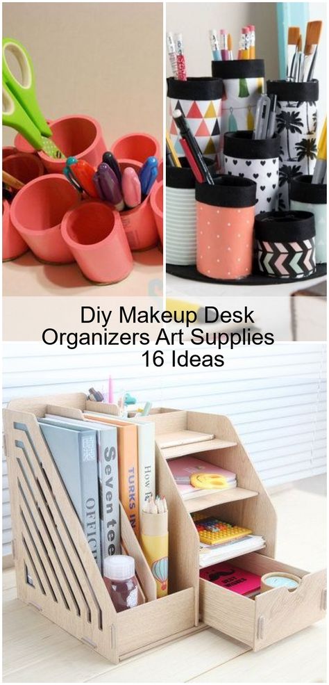 Diy Art Supply Organizer, Creative Desk Organizer, Stationary Organizer Diy, Makeup Desk Diy, Stationary Organization Diy, Diy Makeup Desk, Goth Furniture, Diy Organiser, Diy Stationery Organizer