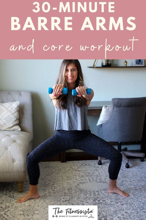 This is a barre arms and core workout that you can do anywhere. All you need is a light pair of dumbbells, ranging from 2-5 lbs. Hi friends! Hope you had a happy weekend and that that those of you who were celebrating Father’s Day enjoyed the holiday with those you love. We had backyard… Arms And Core Workout, Barre Arms, Barre Arm Workout, Core Workout Videos, Barre Exercises, 4 Week Workout, Cardio Barre, Routines For Women, Barre Workouts