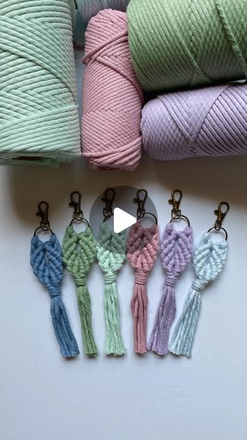 Megan | Macrame Gifts & Tutorials on Instagram: "Macrame Keychains 💜✨  #macrametutorial #macrametutorials #howto #macrame #megsmodernmacrame #shopmegsmodernmacrame #macrameshop #handmadecommunity #macramemakers #macramegift #macramebraid #braids #braidtutorial #howtomacrame #gatheringknot #beginnerknot #beginnermacrame #beginnerartist #macramemovement #fiberart #ornamentdiy #macrameornament #macramekeychain #macramecharm #fiberart #macramechristmas #relaxingtutorial #shophandmade #macramediy #macrameinstructions #macramestepbystep" Macrame Keychain Tutorials, Diy Macrame Keychain Tutorials, Macrame Keychain Diy Tutorials, Macrame Keychain Diy, Macrame Keychain Tutorial, Diy Macrame Keychain, Macrame Gifts, Keychain Tutorial, Macrame Knots Tutorial