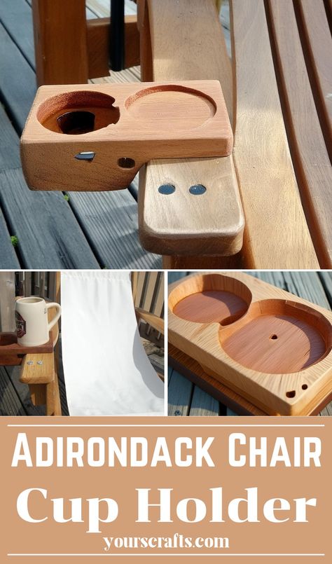 DIY Adirondack Chair Cup Holder Project Diy Cup Holder, Diy Adirondack Chair, Ring Boxes Diy, Diy Footstool, Wooden Hinges, Phone Table, Wooden Cup, Project Steps, Deck Projects