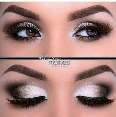 White Eye Makeup, Black And White Makeup, Eyeshadow Ideas, Trendy Eyeshadow, Wedding Makeup For Brown Eyes, Formal Makeup, White Makeup, Beauty Make-up, Makijaż Smokey Eye