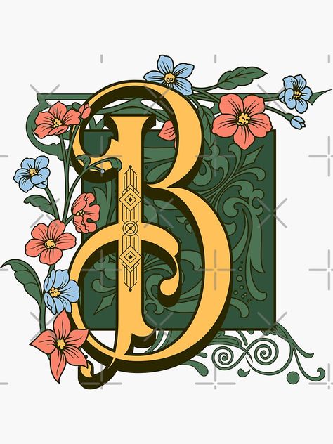 "Art Nouveau Letter B, Gold Monogram Ornament, Ornamental Letter B, Art Deco" Sticker for Sale by PROMEN Creativity Illuminated Letter B, Art Nouveau Monogram, Letter B Art, Waste Art, Initials Ornament, Letter Ornaments, Deco Sticker, House Deco, Illuminated Letters