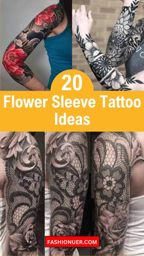 Discover 20 flower sleeve tattoo ideas you never imagined! Elevate your ink game with intricate and beautiful floral designs for a stunning and timeless statement. #FlowerSleeveTattoo #InkArt #FloralDesigns #BodyArtInspiration Sleeve Filler Ideas Women Lace, Patch Work Floral Sleeve Tattoo, Flower Garden Sleeve Tattoo, Blacked Out Flower Sleeve Tattoo, Women’s Flower Arm Sleeve, Lace Sleeve Tattoos, Floral Mandala Tattoo, Mandala Tattoo Sleeve, Butterfly Hand Tattoo