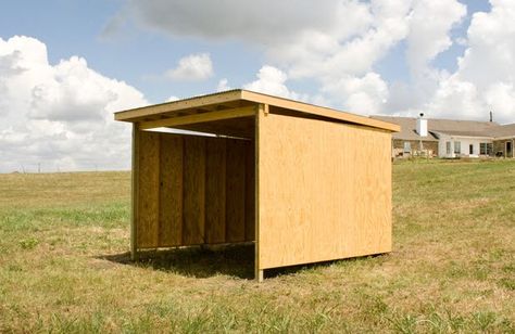 DIY Pasture Shelter - PetDIYs.com Horse Shelter Ideas Cheap, Horse Run In Shelter, Horse Stalls Diy, Diy Ranch, Pasture Shelter, Horse Shelters, Field Shelters, Horse Feeder, Goat Shed