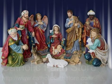 18"+Large+Hand+Painted+Nativity+Set+-+11+pieces+:+CHM012 Wooden Crates Christmas, Christmas Nativity Set, Story Stones, Nativity Sets, Christian Images, Christmas Nativity Scene, Three Kings, Merry Christmas To All, Birth Of Jesus