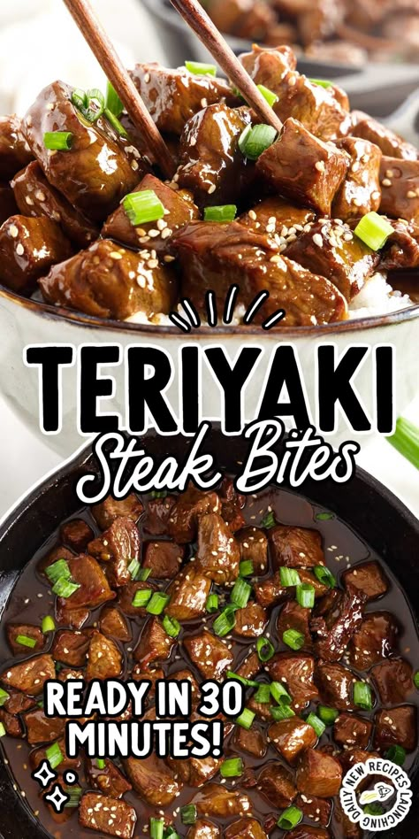 Terriyaki Steak, Teriyaki Beef Recipe, Teriyaki Steak Bites, Deer Steak, Asian Steak, Asian Steak Bites, Teriyaki Steak, Steak And Rice, American Movies