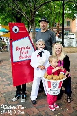 Homemade KFC Kentucky Fried Chicken Costumes! Such a cute DIY Halloween costume idea. #halloween #diy #costume Funny Baby Costumes, Big Chicken, Ali Grace, Mommy Ideas, Kentucky Fried Chicken, Parade Ideas, Halloween Costumes To Make, Chicken Costumes