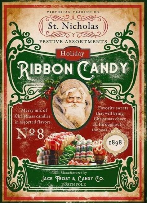 Victorian Christmas Decorations, Ribbon Candy, Christmas Ephemera, Vintage Christmas Images, Holiday Ribbon, Vintage Santa Claus, Candy Tins, Old Fashioned Christmas, Santa Clause