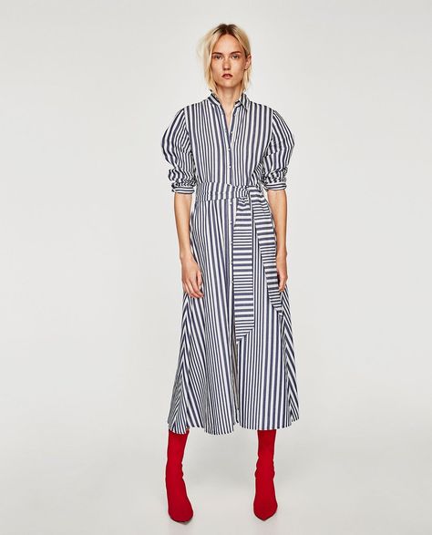 Zara Striped Shirt, Cute Long Sleeve Dresses, Zara Shirt Dress, Dressing Table Ideas, Red Shirt Dress, Dress Zara, Blue Shirt Dress, Striped Shirt Dress, Blue And White Dress