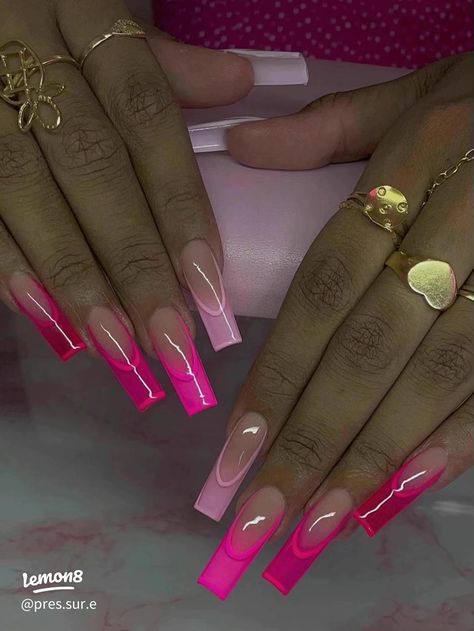 Ambre Nails, Barbie Pink Nails, 2023 Barbie, Acrylic Toe Nails, Glamour Nails, Colored Acrylic Nails, Girly Acrylic Nails, Simple Acrylic Nails, French Acrylic Nails