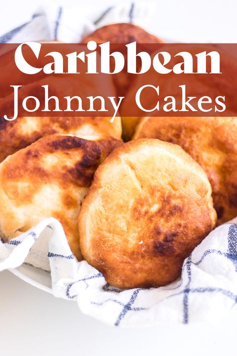 Johnny Cakes are a Caribbean staple. It is served with soups, meats or as a sandwich. It is easy to make you only need flour, salt, sugar, water, butter and baking powder.  #johnnycakes #caribbeanjonnhycakes #caribbeanjohnnycakesrecipe Jamaican Johnny Cakes Recipe, Johnny Carinos Bread, Bahamian Johnny Cake, Fried Bakes Caribbean, Johnny Cakes Caribbean, Johnny Cake, Jamaican Recipes, Caribbean Recipes, Bread Recipes Homemade