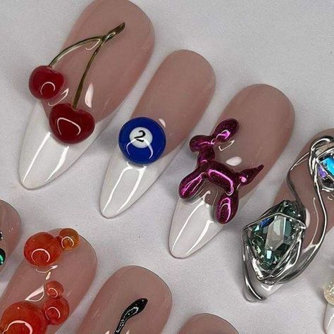 3d Press On Nails, 3d Abstract Nails, Nail Aesthetic Designs, 8ball Nails, 8 Ball Nails, Cocktail Nails, Nailinspo Nailart, Girls Nail Designs, Horror Nails