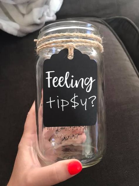 wedding bar tip jar Tip Jar Decorating Ideas, Tip Jar Ideas For Bartenders, Tip Jars Ideas Funny, Clever Tip Jars, Bartending Tip Jar Ideas, Musician Tip Jar Ideas, Tip Jar For Bartender At Wedding, Cute Tip Jars For Bartenders, Bartender Tip Jar Ideas Wedding