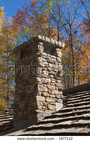 Stone Chimney Stock Photos, Images, & Pictures | Shutterstock Outdoor Chimney Fireplace Stone, Chimney Styles, Stone Chimney Exterior, Chimney Exterior, Chimney Ideas, House Chimney, Isometric House, Chimney Design, Ranch Homes