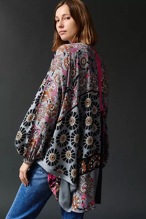 Simona Kimono | Anthropologie Kimono Floral, Artisanal Design, Velvet Kimono, Fringe Kimono, Kimono Pattern, Cashmere Wrap, Short Kimono, Indian Embroidery, Fashion Marketing