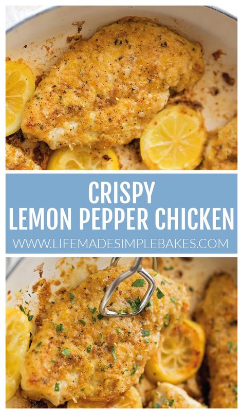 Juicy on the inside and full of amazing flavor! This crispy lemon pepper chicken is sure to become a family favorite in no time! #crispylemonpepperchicken #lemonpepperchicken #crispychicken #lemonchicken Crispy Lemon Pepper Chicken, Chicken Recipes Juicy, Pepper Chicken Recipe, Maria Martin, Easy Dinners For Two, Recipes With Chicken And Peppers, Chicken Life, Lemon Pepper Chicken, Easy Chicken Dinner Recipes