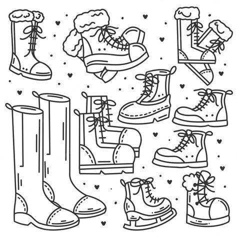 Hand Drawn Doodles, Winter Pins, Doodle Coloring, Free For Commercial Use, Christmas Cards Handmade, Vector Photo, Creative Projects, Winter Boots, Cute Stickers