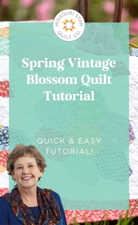 Watch this Spring Vintage Blossom Quilt Tutorial. This pattern required yards and yards of time and patience! Flower Garden Quilt Pattern, Granny Quilt, Missouri Star Quilt Pattern, Triangle Quilt Tutorials, Missouri Quilt Tutorials, Missouri Quilt Company, Blossom Quilt, Garden Quilt Pattern, Missouri Star Quilt Company Tutorials