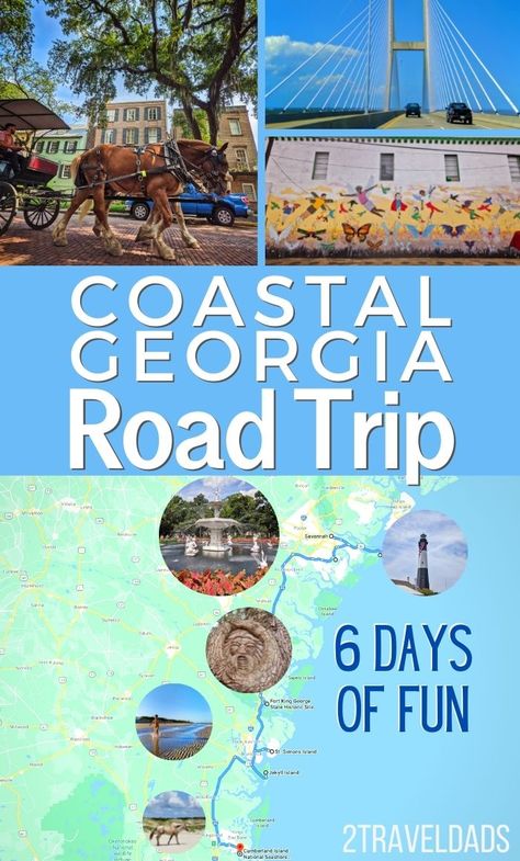 This Georgia Coast road trip plan is perfect for enjoying Coastal Georgia beaches, historic sites and great food. Drive from Atlanta to Savannah or cross the Florida-Georgia line for this fun and beautiful road trip route. Georgia Trip, Georgia South Carolina Road Trip, Georgia Vacation Places To Visit, Coastal Georgia, South Carolina Coast Road Trip, Georgia Road Trip, Trip To Savannah Georgia, Georgia Road Trip Places To Visit, Georgia Coast Road Trip