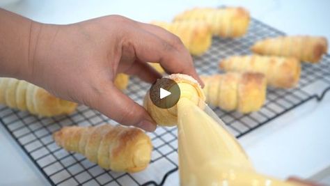 Super Yummy Cream Horn | How to make Cream Horn Iloilo City Style. Cream horns are sugary, creamy, and horn-shaped Iloilo pasalubong treats. The filling is a yummy mixture of... | By Savor EasyFacebook Cream Horns Filling Recipe, Cream Horn Molds, Cream Horn, Iloilo City, Cream Horns, How To Make Cream, Easy Cream, Recipe From Scratch, Food Drinks Dessert