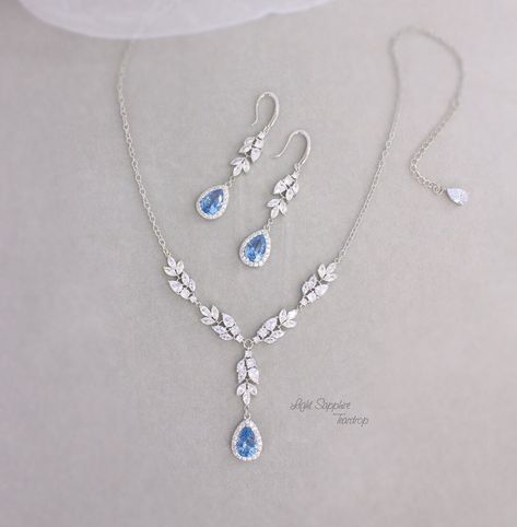 Light Sapphire Something Blue Bridal Y Necklace Wedding Dangle - Etsy Blue Wedding Necklace, Wedding Dangle Earrings, Blue Wedding Jewelry, Blue Sapphire Earrings, Something Blue Bridal, Dangle Earrings Wedding, Light Sapphire, Y Necklace, Prom Jewelry