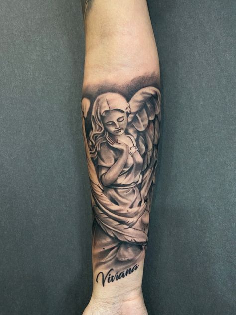 #tattoo #angeltattoo #angel #sister #ink 🙏🏽👼🏽❤️ Angel Woman Tattoo Design, Guardian Angel Tattoo For Women, Angel Tattoos For Women, Angel Tattoo For Women, Angel Woman, 2023 Tattoo, Tribute To Mom, Guardian Angel Tattoo, Woman Tattoo