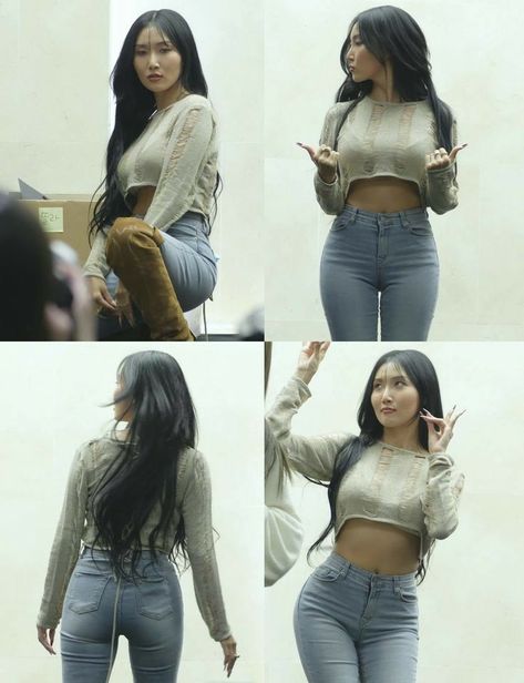 Mamamoo Hwasa Body, Hwasa Style, Maria Hwasa, Sweater Jacket Outfits, Funny Airport Signs, Hwasa Mamamoo, Airport Signs, Black Hair Kpop, Aesthetic Women