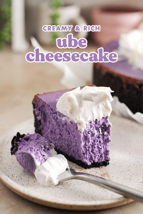 Ube Recipes Savory, Ube Macarons Recipe, Ube Tiramisu Recipes, Taro Cheesecake Recipe, Taro Cheesecake, Philippine Desserts, Ube Cheesecake Recipe, Whipped Cream Cookie, Ube Recipe