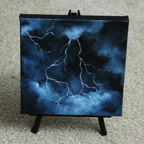 Lightning Canvas Painting, Lightning Painting Ideas, 6x6 Canvas Paintings, Painting Ideas On A Black Canvas, Small Paint Ideas, Small Oil Painting Ideas, Lightning Painting Acrylic, Painting Ideas Black Canvas, Painting Ideas Lightning