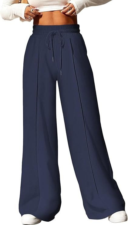 Amazon.com: Aleumdr Women's Wide Leg Sweatpants 2024 Fall Fashion Trendy High Waisted Drawstring Cute Loose Sweat Pants with Pockets Blue UP Medium : Clothing, Shoes & Jewelry Blue Yoga Pants, Pants Comfy, Sweatpants With Pockets, Sweatpants Style, Comfy Lounge, Baggy Sweatpants, Fall Pants, Wide Leg Sweatpants, Casual Wide Leg Pants