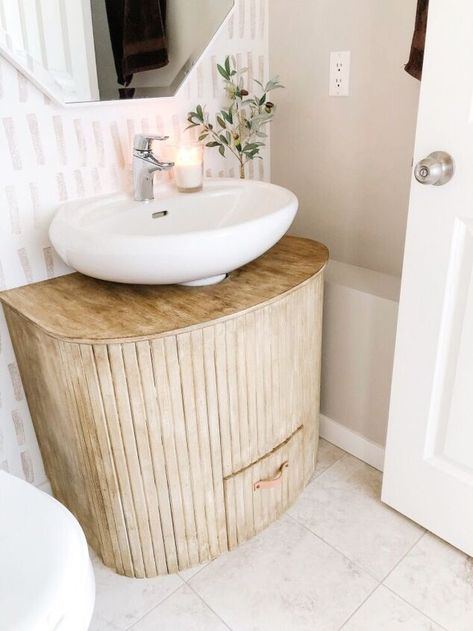 Wondering what to do with an old crib? check out this jaw dropping bathroom vanity made with an old crib. We can't believe this before and after upcycled crib idea. #oldcrib #upcycle #repurpose Beadboard Chair Rail, Faux Brick Accent Wall, Faux Brick Wallpaper, Old Cribs, Dark Accent Walls, Brick Accent Wall, Diy Crib, Painted Vanity, Stenciled Floor