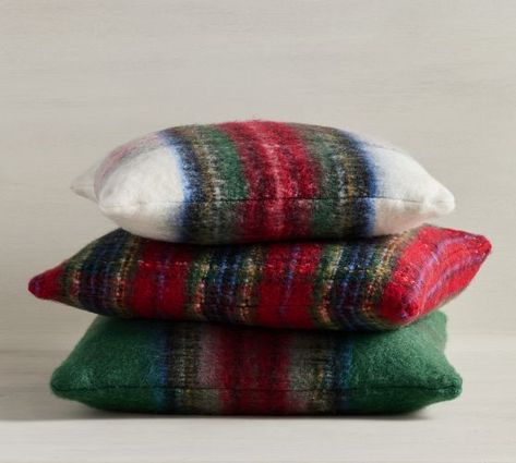 Christmas & Holiday Pillows | Pottery Barn Sweater Pillow Covers, Plaid Pillows, Stewart Plaid, Pottery Barn Christmas, Man Pillow, Plaid Bedding, Plaid Pillow Covers, Embroidered Pillow Covers, Faux Fur Pillow