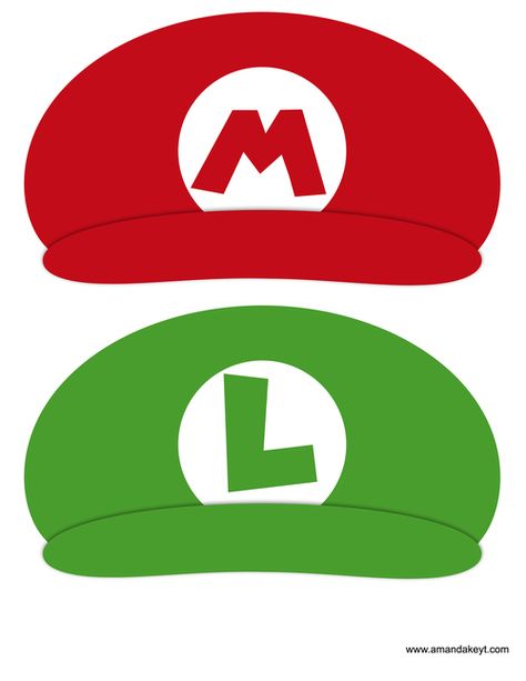 Mario And Luigi Hats, Mario Bros Room, Photo Booth Props Free Printables, Mushroom Hats, Luigi Hat, Super Mario Hat, Princess Peach Party, Mario Hat, Turtle Shells