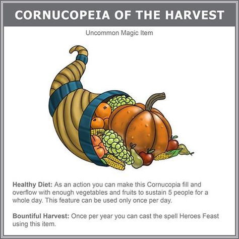 Cornucopia Of The Harvest Thanksgiving Colors, Dnd 5, Dragons 5e, Thanksgiving Color, Dungeons And Dragons 5e, D D Items, Dungeons And Dragons Art, Dnd 5e Homebrew, Pathfinder Rpg