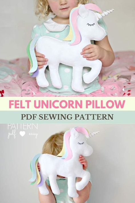 Felt Unicorn Pillow sewing pattern. This pretty pastel unicorn toy or cushion is stitched entirely by hand and is the perfect sewing pattern for beginners and children. This larger sized unicorn pattern is now available as part of the hugely popular Felt Unicorn Pattern. You will receive both small and large pattern sizes to make at home. SewModernKids Unicorn Sewing Pattern Free, Unicorn Stuffed Animal Pattern Free, Felt Unicorn Pattern, Diy Unicorn Pillow, Unicorn Plush Pattern, Unicorn Stuffed Animal Pattern, Unicorn Sewing Pattern, Unicorn Soft Toy Pattern Free Sewing, Unicorn Sewing