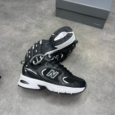 *Sizes: 38 - 45* *Price: ₦35000* New Balance 530 Black White, New Balance 530 Black, Snickers Shoes, Fancy Sneakers, Snicker Shoes, Shoes Game, Fashion Education, Shoes Wishlist, Boots Socks