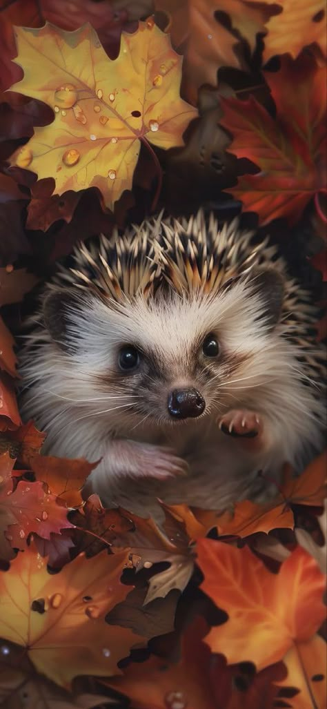 Autumn Hedgehog, Autumn Animals, Disney Phone Wallpaper, Hedgehog Art, Autumn Scenes, Cute Hedgehog, Cute Animals Images, Nature Drawing, Autumn Scenery