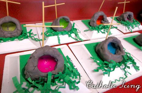 Faith Based Easter Craft For Kids- Make An Empty Tomb Has recipe for homemade air dry clay! Easter Tomb Craft, Easter Tomb, Catholic Icing, Easter Crafts Preschool, Empty Tomb, Jesus Is Risen, Easter Preschool, Catholic Crafts, Religious Crafts