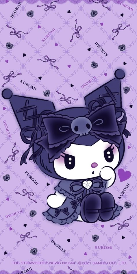 My Kuromi Wallpaper, Korumi Wallpaper Purple, Kuromi Wallpaper For Laptop, Purple Wallpaper Kuromi, Purple Girly Wallpaper, Purple Stitch Wallpaper, Kumori Wallpaper, Dark Kuromi Wallpaper, Kuromi Plush Aesthetic