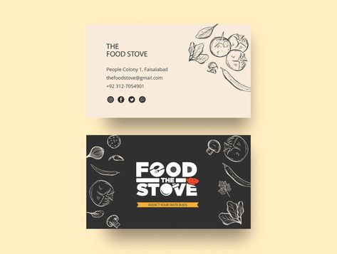 The Food Stove Business Card Design by Zain Nadeem Design For Restaurant, Catering Business Cards, Food Business Card, Bus Card, Visiting Card Design, Business Card Design Creative, Flyer Ideas, Digital Art Beginner, Visiting Card