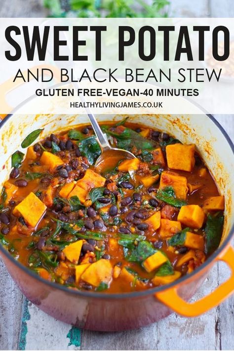 Vegan Stew Recipes, Black Bean Stew, Sweet Potato And Black Bean, Sweet Potato Black Bean, Black Bean Recipes, Vegan Stew, Sweet Potato Black Beans, Vegan Sweet Potato, Bean Stew