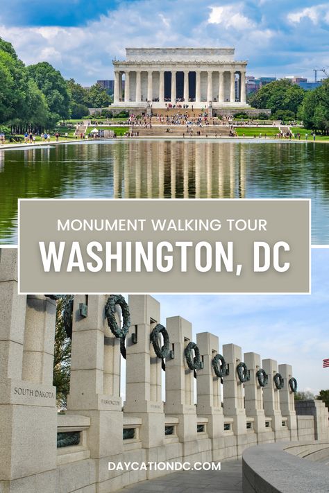 No visit to Washington, DC is complete without seeing some monuments. This self-guided monument walking tour focuses on the National Mall and can be done in about an hour before the museums open. Add a walk around the Tidal Basin to see even more monuments! #WashingtonDC National Mall Washington Dc, Washington Dc Monuments, Lincoln Statue, Dc Monuments, Usa Trip, Jefferson Memorial, Vietnam Veterans Memorial, Washington Monument, National Mall