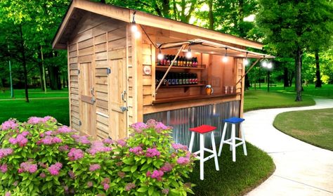 10X10 Standard Bar Shed Backyard Shed Bar Ideas, Backyard Bar Shed, Shed Bar Ideas, Backyard Pub, Garden Bar Ideas, Shed Bar, Garden Bar Shed, Pool Shed, Diy Outdoor Bar